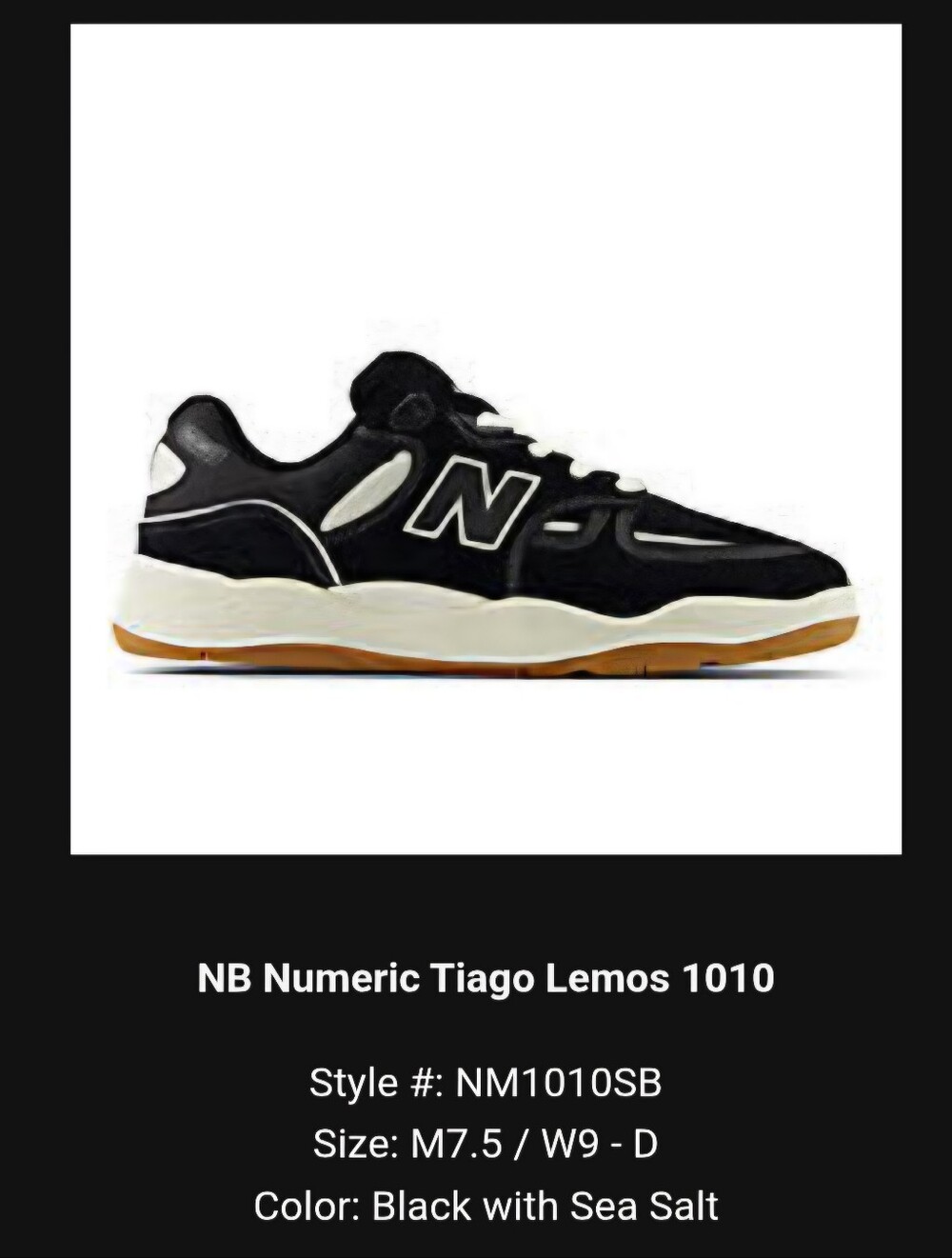 New Balance Black & Sea Salt Retro Skate Sneaker